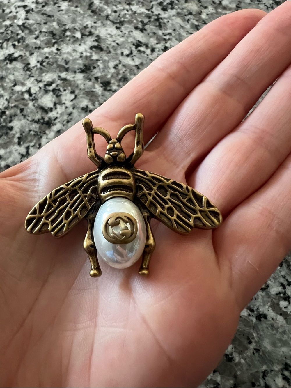 Gold-Tone Bee Brooch with Pearl Accent